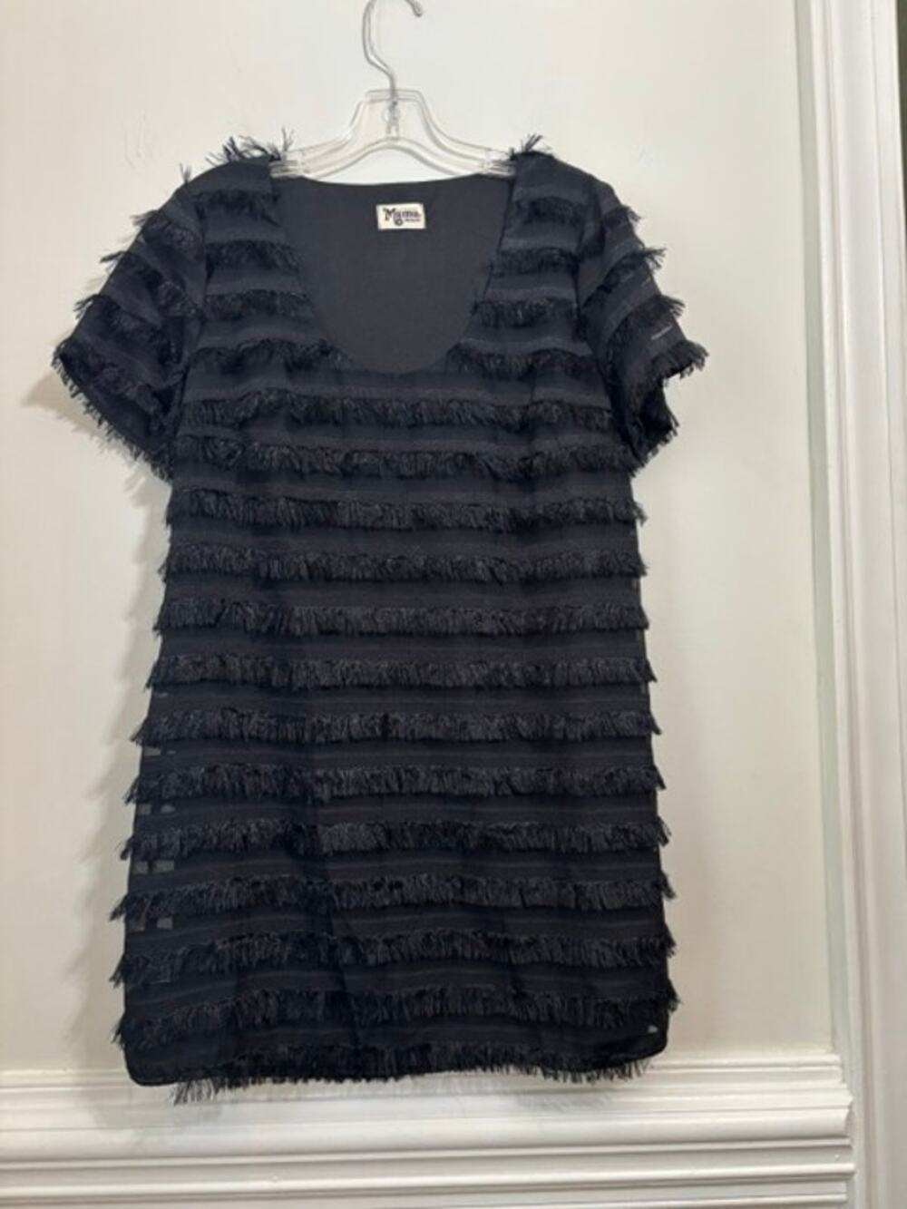 SHOW ME YOUR MUMU Dress Black Fringe Flowy Short Sleeve Demi Medium